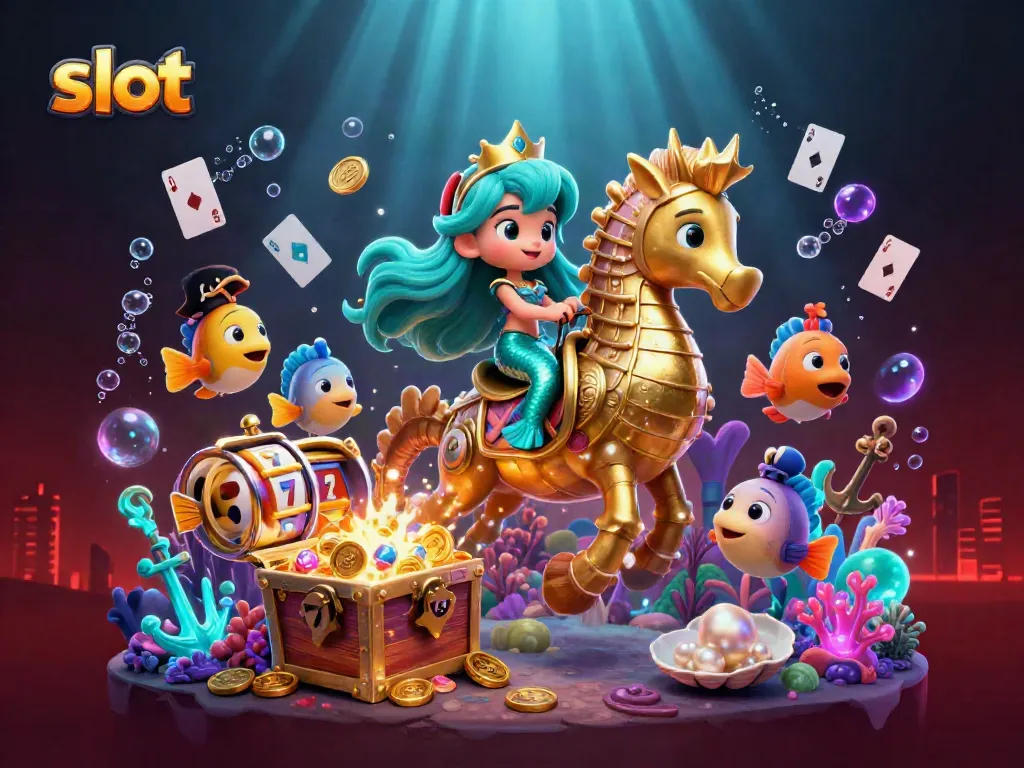 Experience immersive slot gaming with a vibrant underwater scene featuring a mermaid princess and colorful characters.