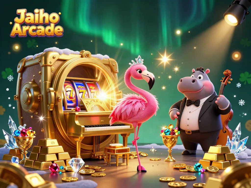 Join the fun at Jaiho Arcade with vibrant characters, golden treasures, and dynamic slot games.