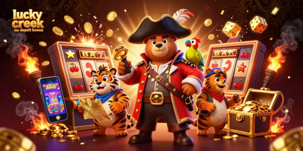 Experience the thrill of lucky creek no deposit bonus with vibrant casino elements and characters.