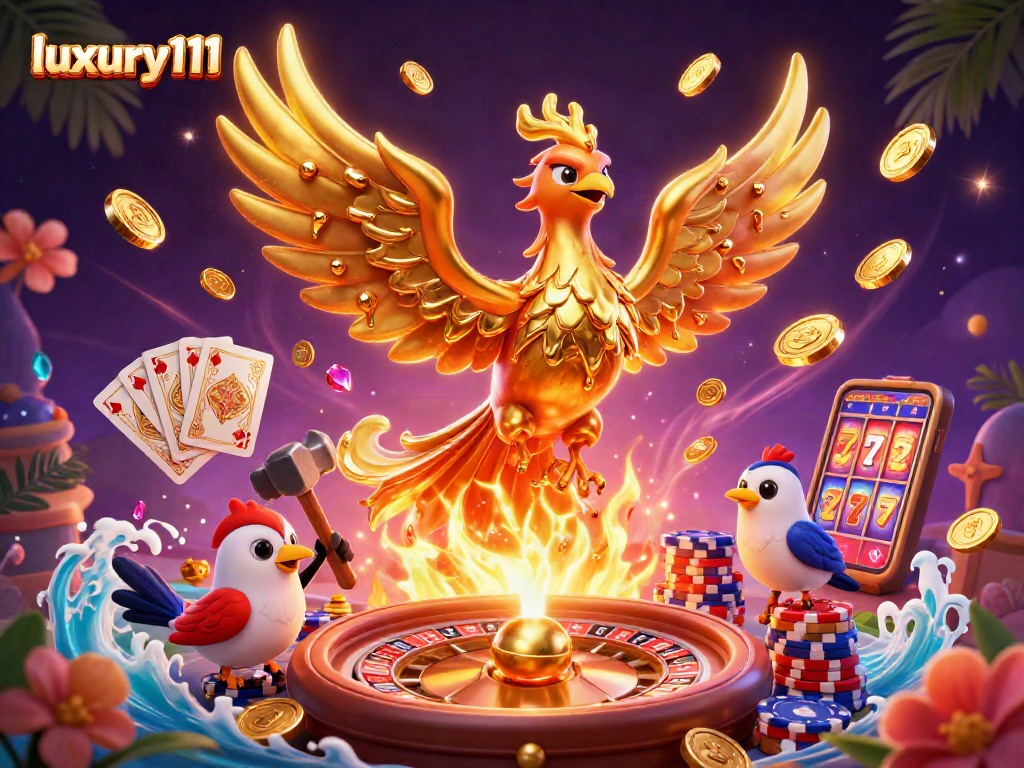 Experience the excitement of luxury111 with golden phoenix and casino elements in a vibrant 3D scene.