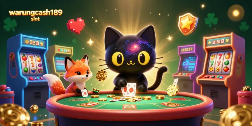 Experience the thrilling action of warungcash189 slot with a cosmic casino scene featuring a black hole cat and joyful gaming elements.