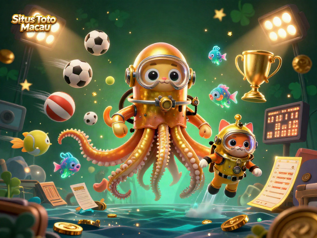 Situs Toto Macau offers thrilling betting action as a colossal kraken and diving cat showcase dynamic gameplay elements.