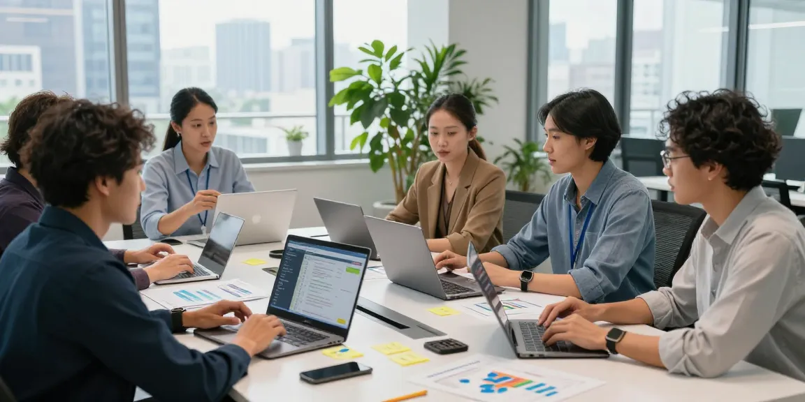 Kolaborasi tim di ruang rapat modern dengan fokus pada coloksgp dan inovasi bisnis.
