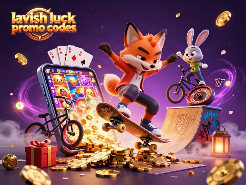 Engage in lavish luck promo codes with 3D cartoon characters showcasing casino elements and vibrant slot games.
