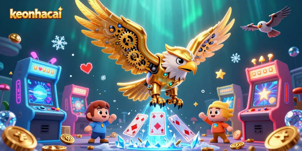 Engage with the keonhacai casino experience featuring a mechanical golden eagle amidst dynamic game elements.