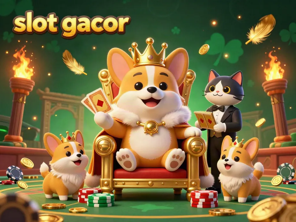 Engage in thrilling gameplay with slot gacor, featuring a royal corgi and magical casino elements.