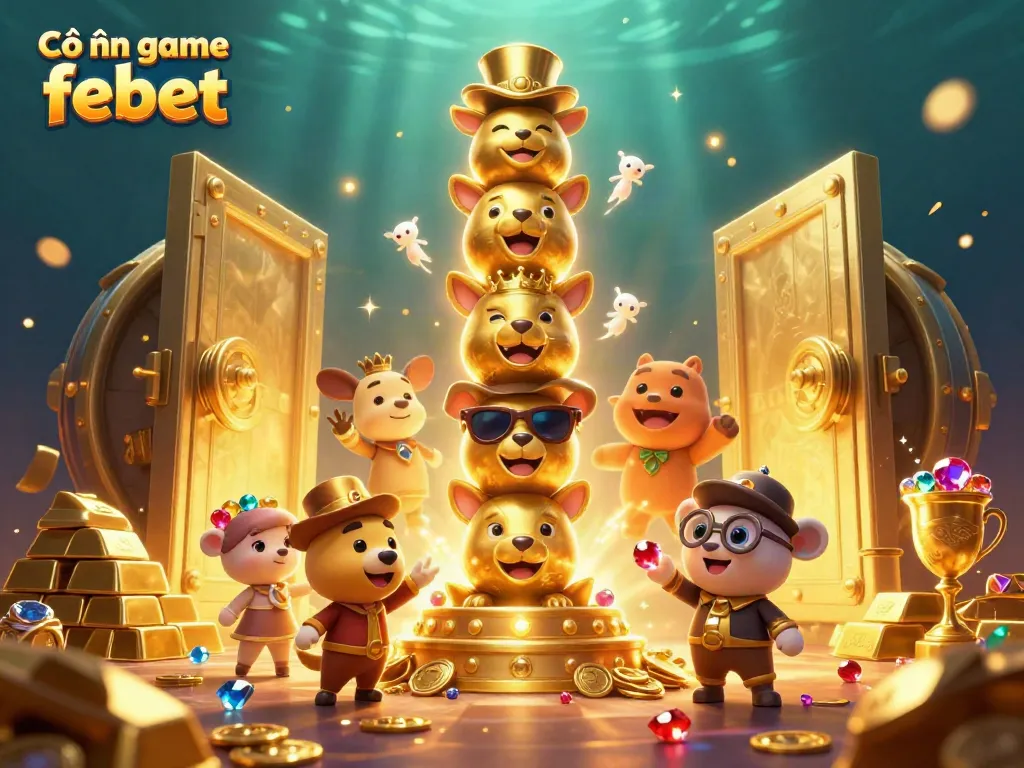 Experience the excitement of Cổng game febet with a vibrant 3D casino illustration showcasing dynamic characters.
