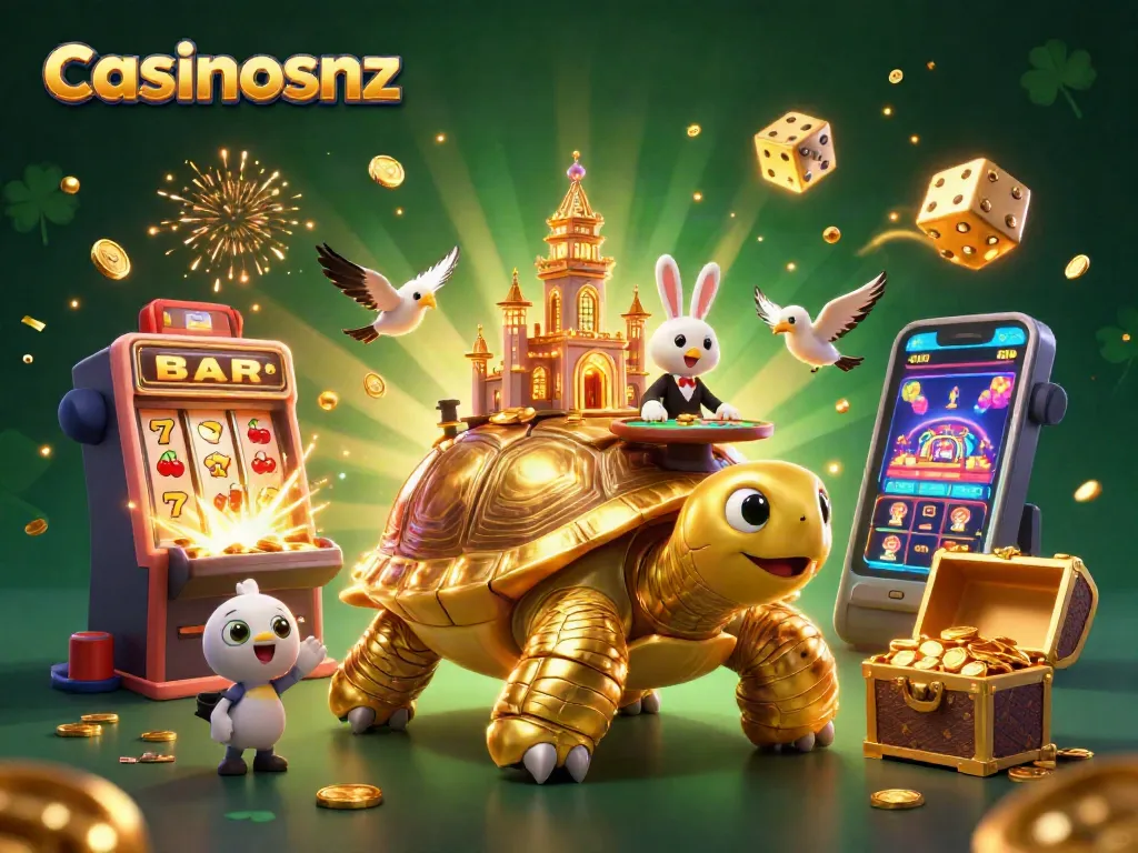 Experience the vibrant world of casinosnz with a cartoon tortoise casino and sparkling jackpots.