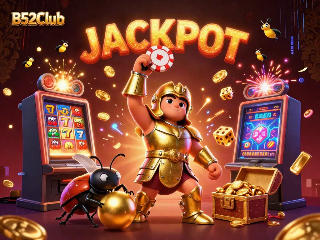Experience the thrill of B52Club with vibrant cartoon characters celebrating a jackpot win.