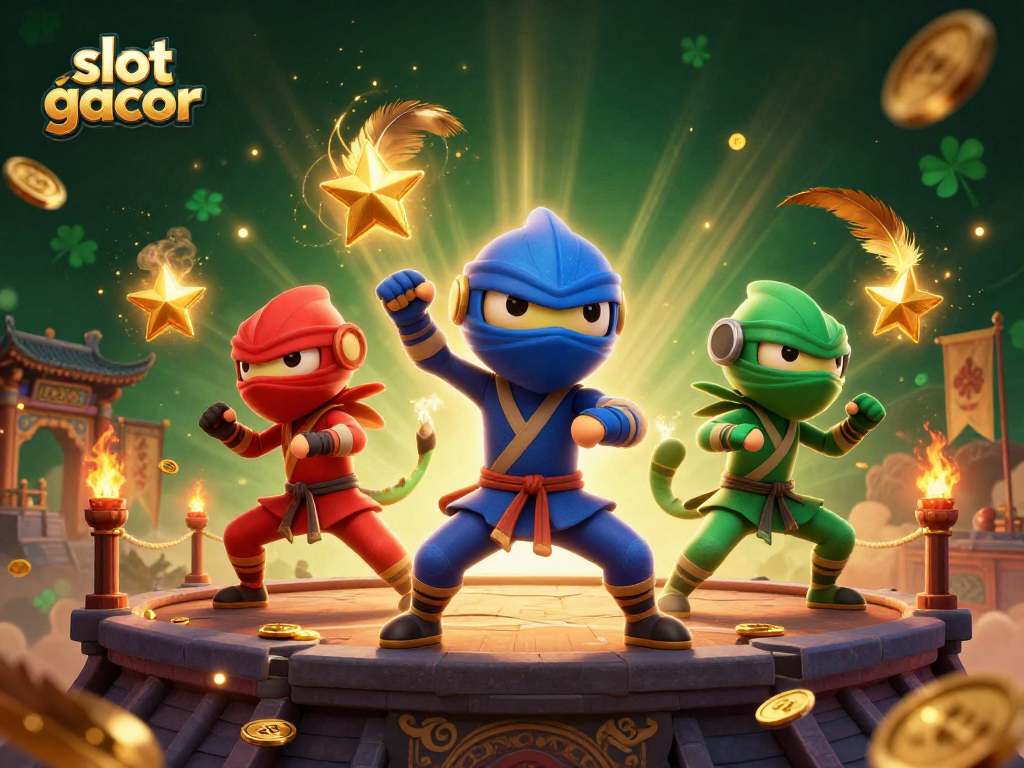 Slot gacor menunjukkan tim ninja chameleon beraksi dalam suasana kasino yang dinamis.