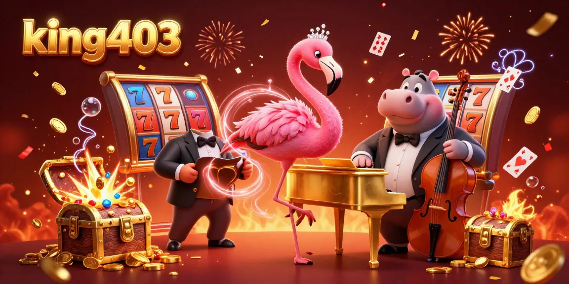 Experience king403's vibrant casino atmosphere with lively characters and exciting gaming elements.