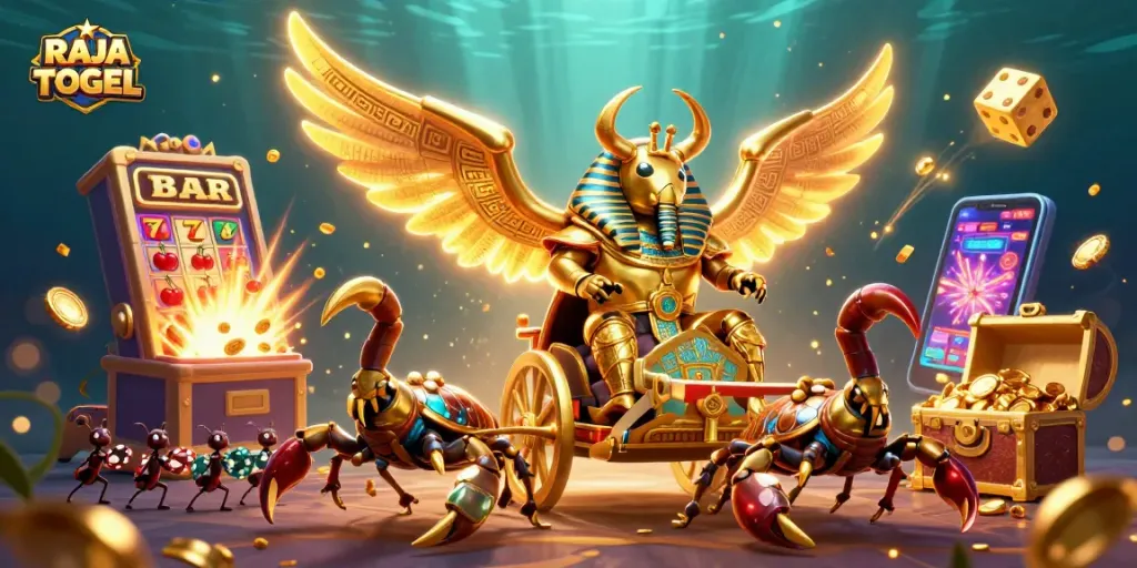 Experience RAJA TOGEL action with a vibrant 3D casino illustration showcasing thrilling game elements.