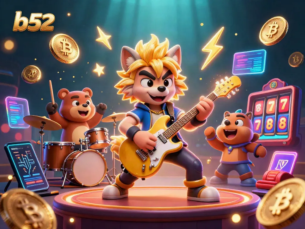 Catch exciting moments at the b52 casino with animated characters amidst colorful slot machines.