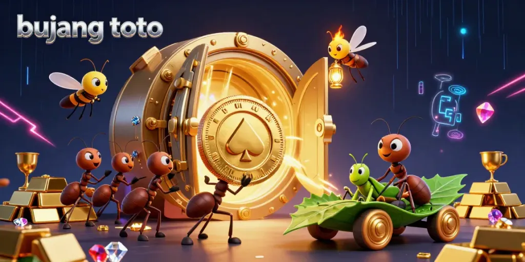 Experience the excitement of bujang toto with ants on a heist, capturing a giant poker chip in a vibrant casino atmosphere.