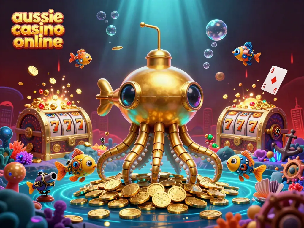 Experience thrilling gameplay at aussie casino online, with vibrant 3D characters and cascading golden coins.