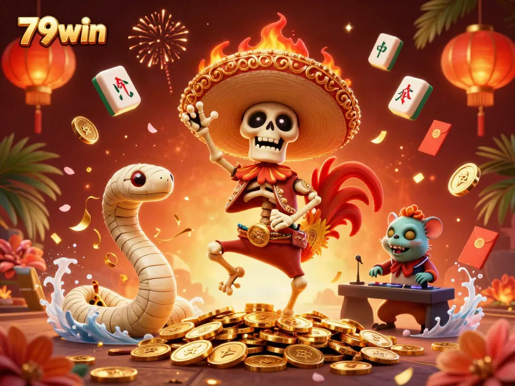 Experience thrilling victories with vibrant 79win characters in a festive casino celebration.
