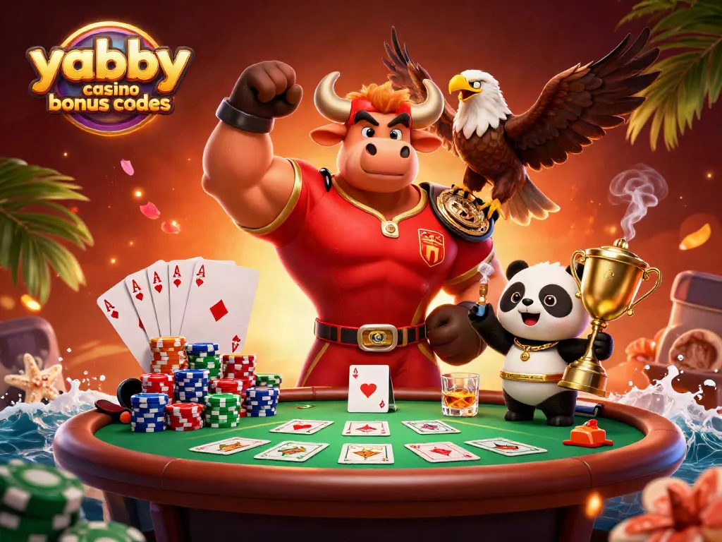 Win big with Yabby Casino bonus codes in this vibrant poker-themed illustration.