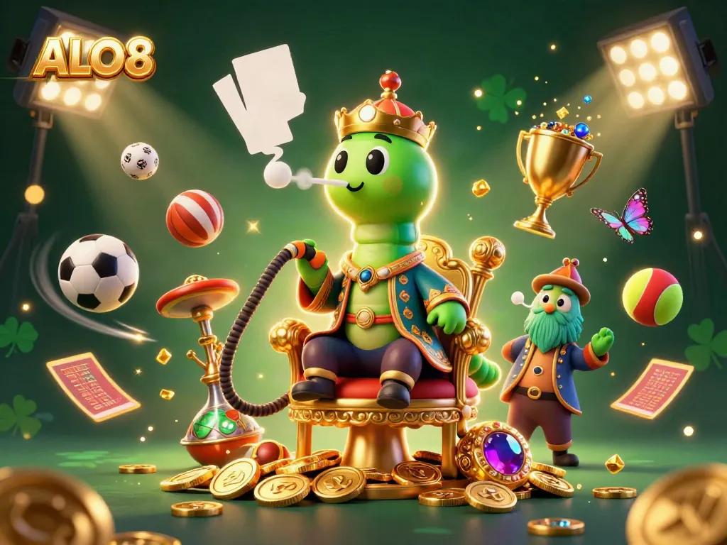 Experience ALO8 with thrilling fun: a caterpillar sultan, dynamic sports elements, and rich casino visuals.