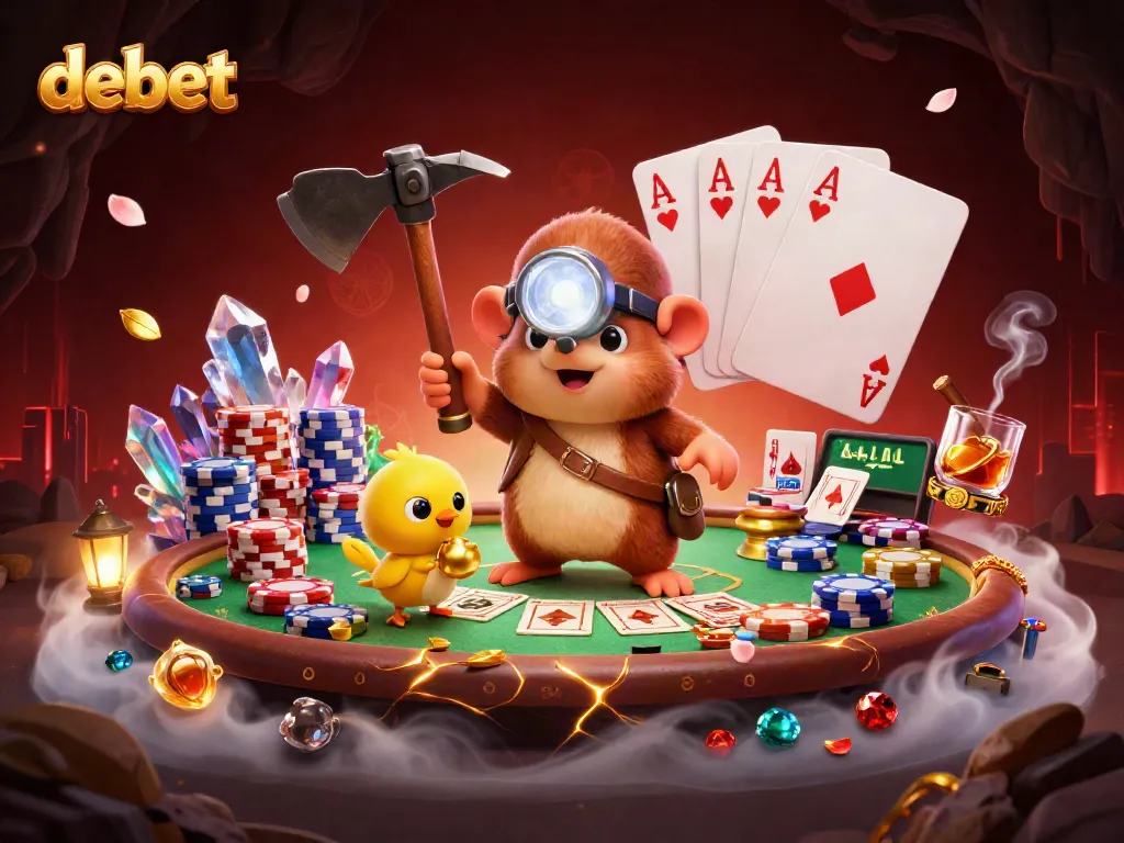 Experience thrilling wins at debet with our dynamic casino adventure illustration featuring poker action.