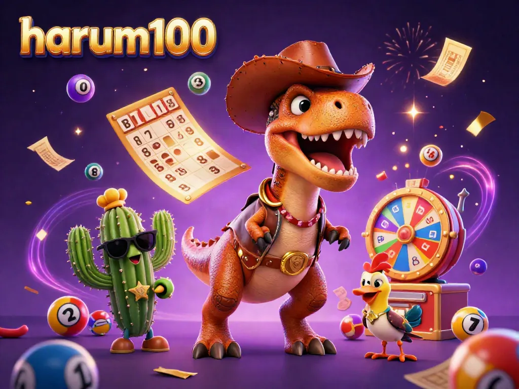 Bermain di dunia kasino dengan harum100, dikelilingi jackpot, dan karakter kartun menarik.