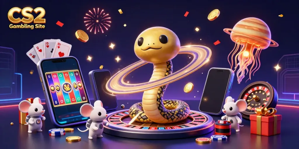 Experience excitement in a CS2 Gambling Site as astronaut mice bet on a roulette wheel made from Saturn's rings.