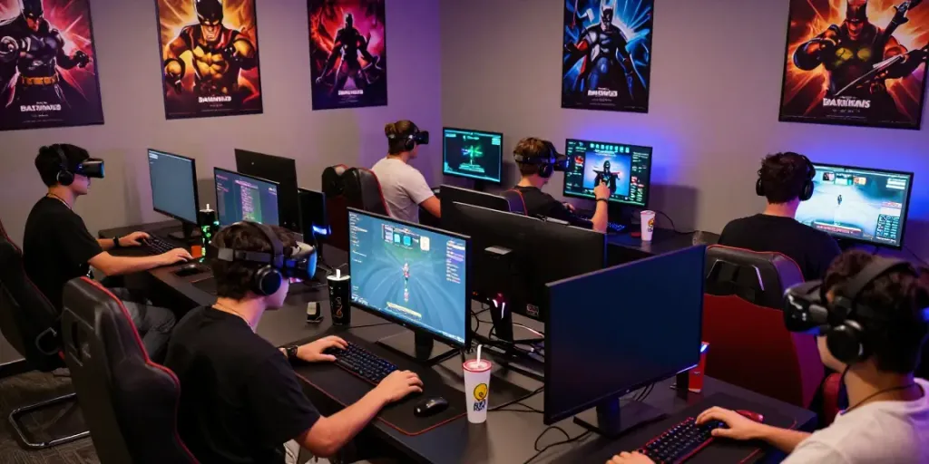 Players enjoying the Batman138 online gaming experience in a vibrant tech-savvy environment.