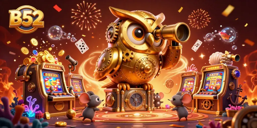 Engage with B52 slots and treasures amidst a vibrant casino scene full of energy and excitement.
