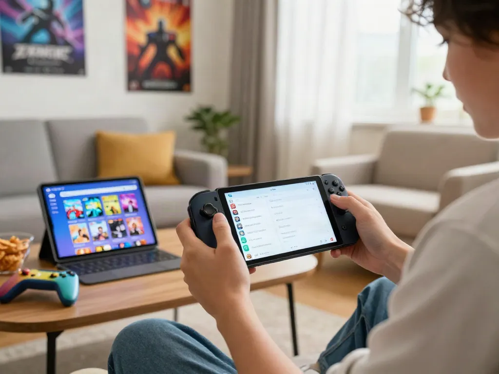 Engaging Yono Arcade mobile gaming experience in a cozy living room.