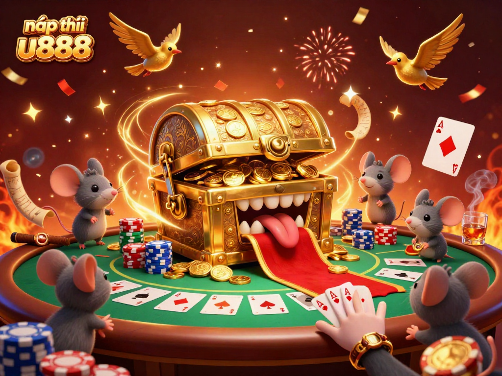 Nạp tiền u888 effortlessly with vibrant casino elements and adventure vibes in this engaging 3D digital illustration.