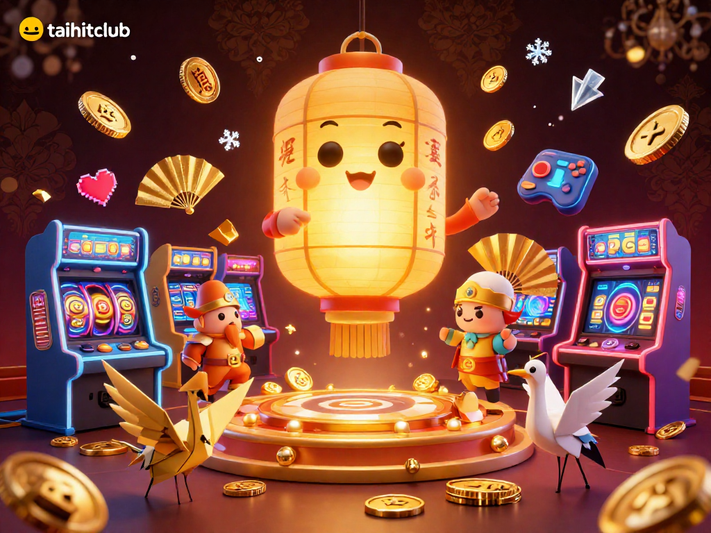 Experience the enchantment of taihitclub with a captivating 3D illustration of a golden lantern spirit in a vibrant casino.
