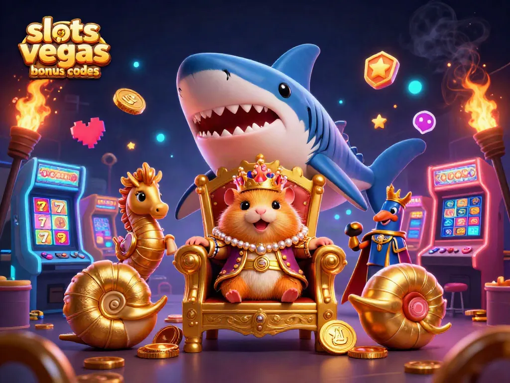 Engage with slots of vegas bonus codes through vibrant gaming reels and a dynamic golden hamster king.
