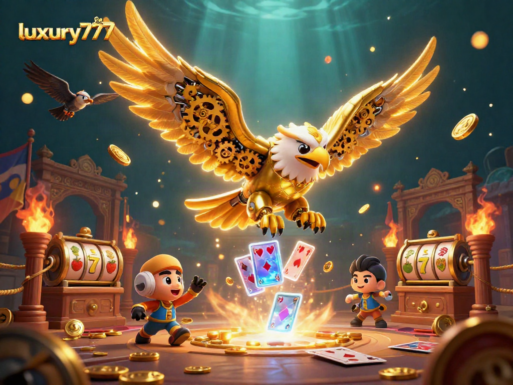 Luxury777 memicu kemenangan dengan simbol slot dan petir berkilauan di arena permainan menarik.
