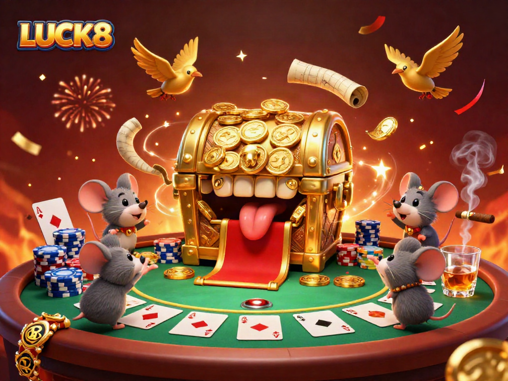 LUCK8 thu hút người chơi với kho báu vàng trong casino đầy màu sắc.