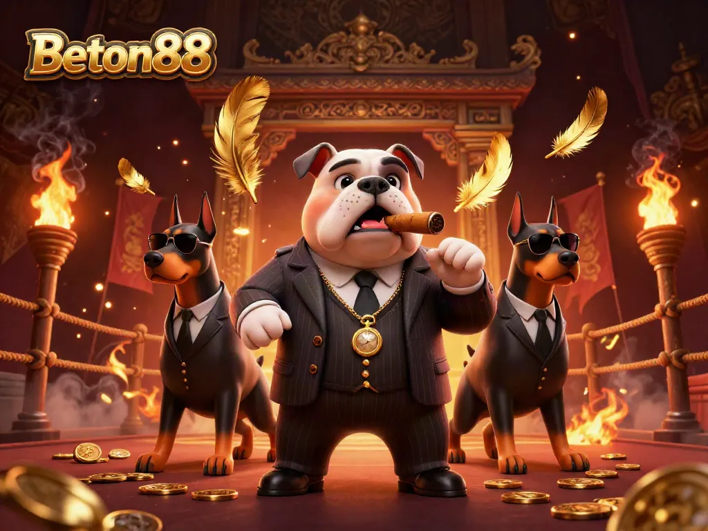 Aksi seru di Beton88 dengan karakter mafia bulldog dan pengawalnya, menyambut pemain baru.