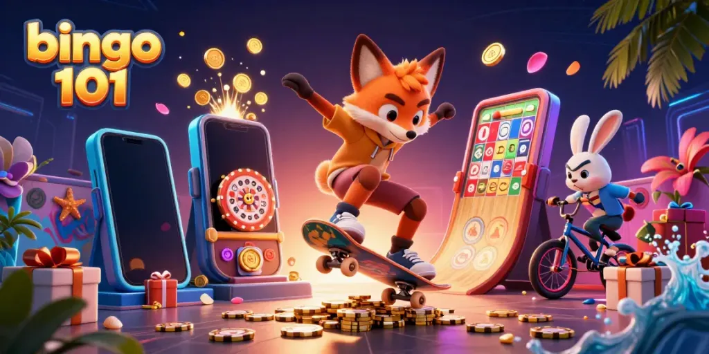 Experience bingo 101 with vibrant games, engaging characters, and thrilling prizes in a dynamic scene.