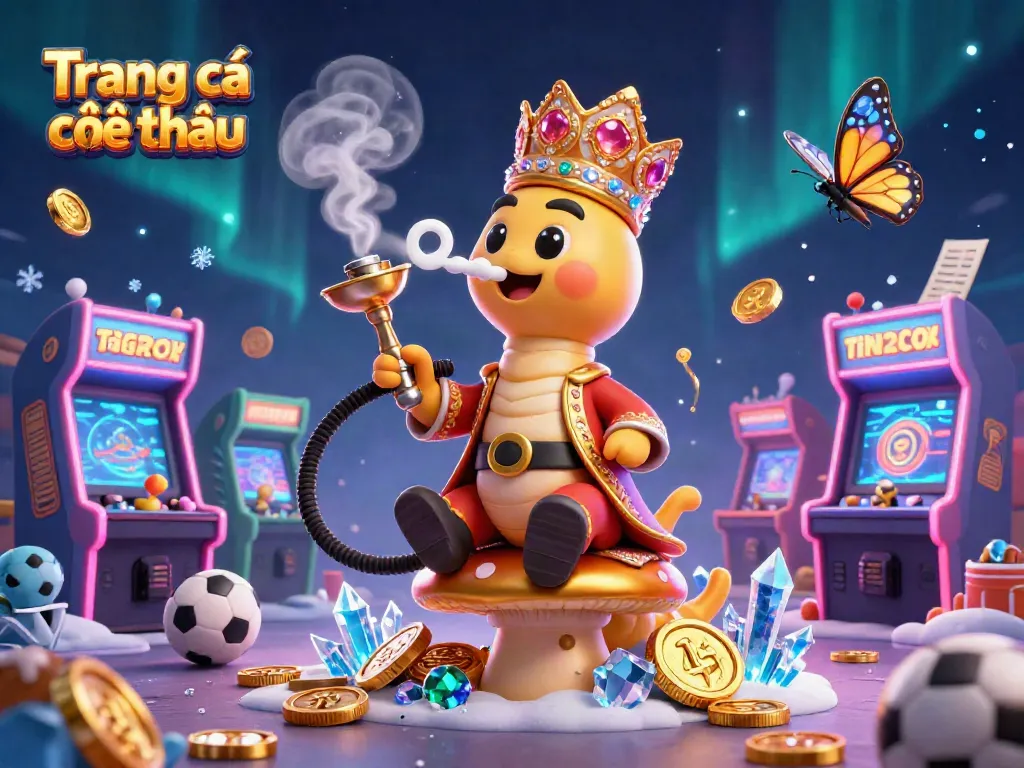 Engage in exciting sports betting with Trang cá cược thể thao featuring a whimsical caterpillar and dynamic sports elements.