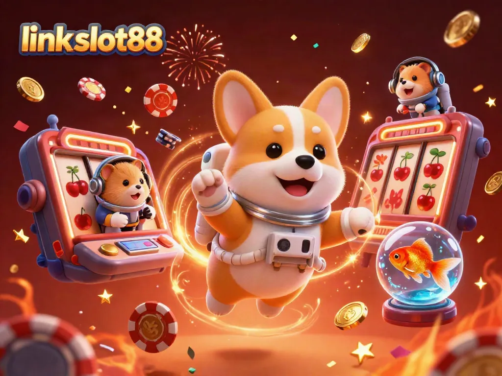 Memenangkan jackpot menarik di link slot88 dengan simbol keberuntungan mengelilingi karakter.