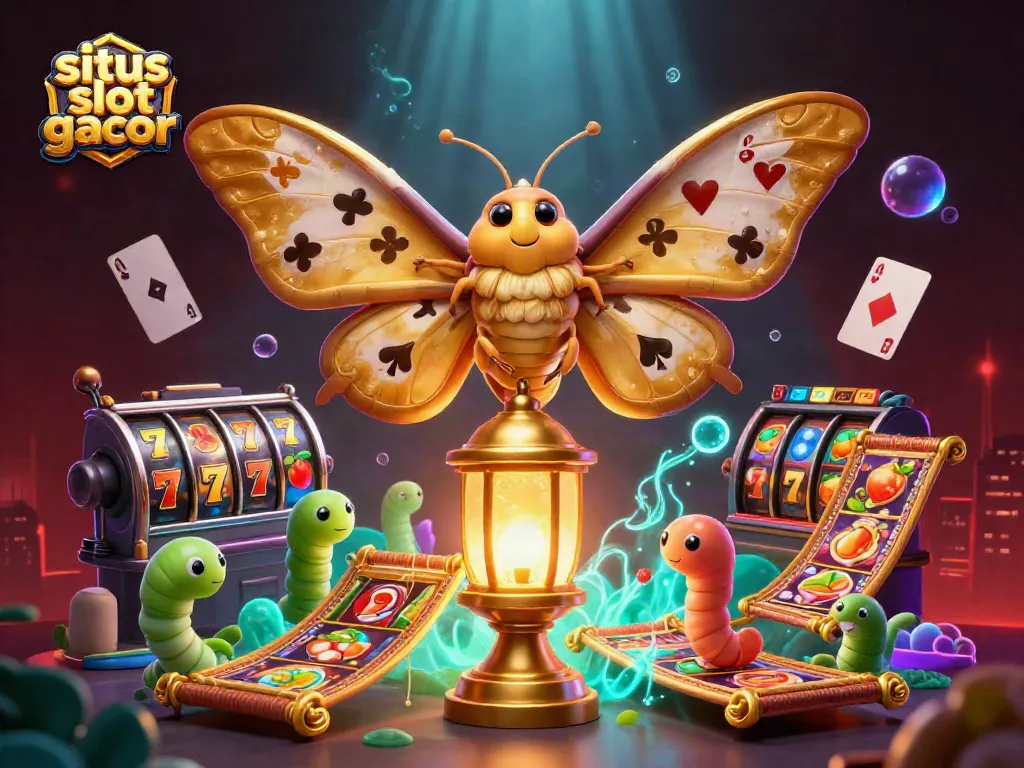 Experience the excitement of situs slot gacor with a vibrant 3D casino scene featuring golden wings and jackpot symbols.
