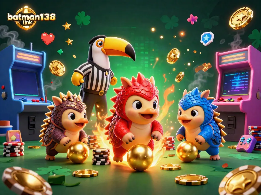 Experience the excitement of batman138 link with a vibrant illustration of playful pangolins in armor and casino elements.
