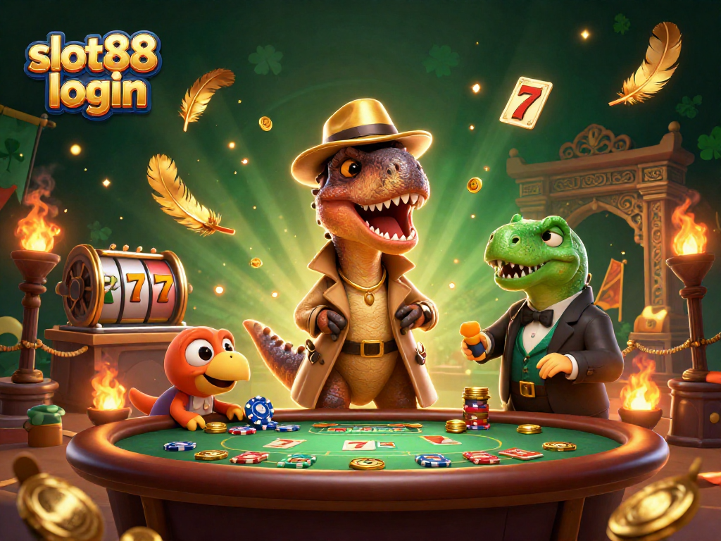 Play at slot88 login with dynamic characters in a vibrant casino scene full of action.