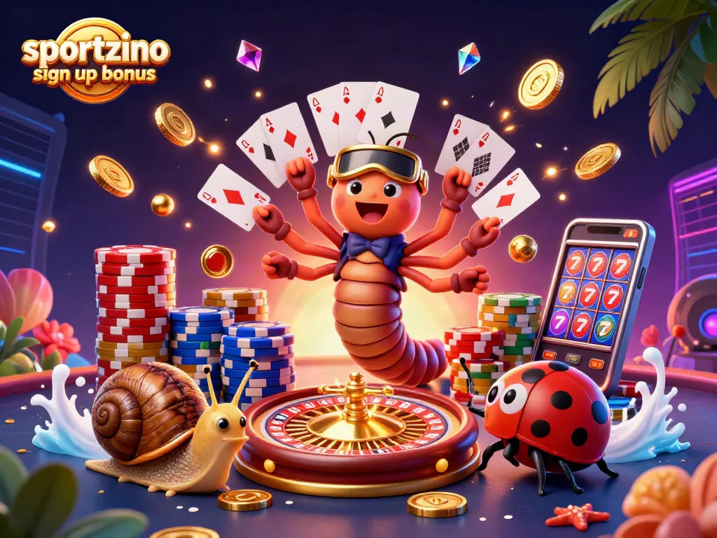Claiming your sportzino sign up bonus while enjoying vibrant casino action with unique characters.