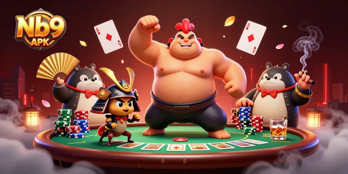 Engage in thrilling poker with Nb9 APK as a powerful rooster joins the fierce cricket and tanuki announcer.