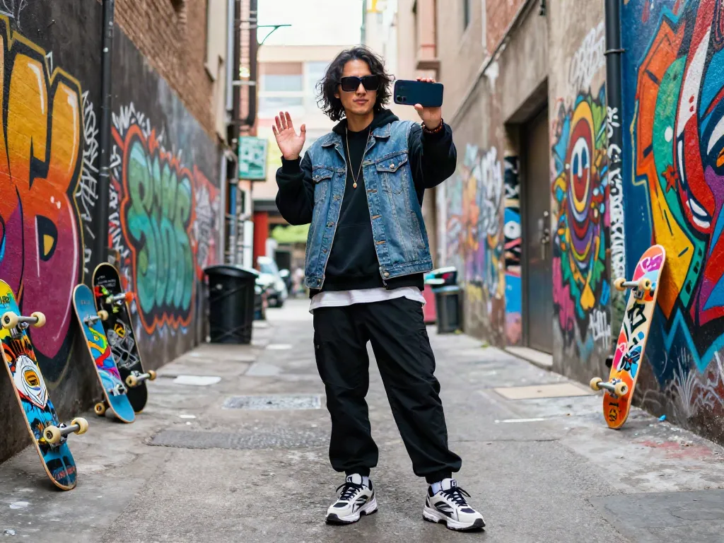 Trendy street fashion pose in urban environment highlighting peh888 lifestyle.