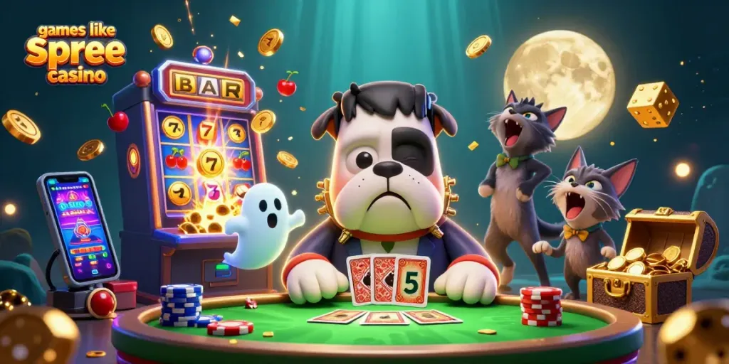 Engage with games like spree casino featuring a spooky 3D scene with unique characters.