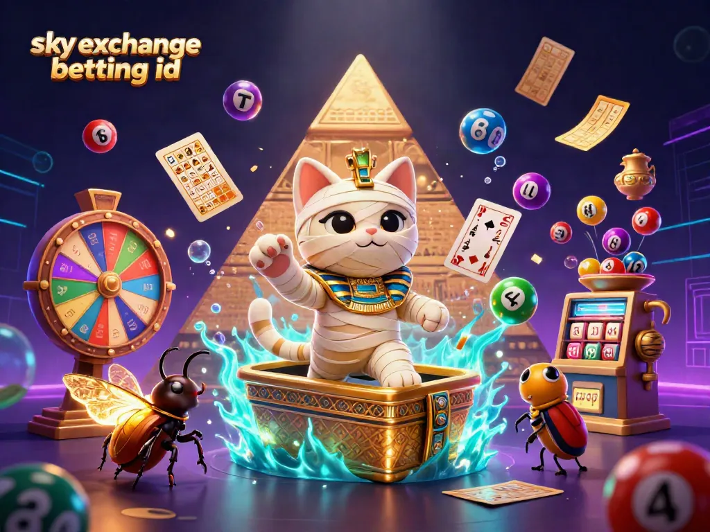 Betting with sky exchange betting id, an Egyptian mummy cat and scarab beetle bursting from a golden sarcophagus.