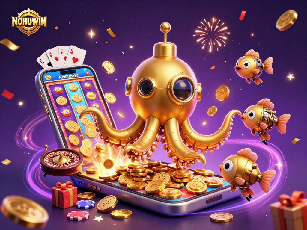 Join the action with NOHUWIN as the golden kraken submarine navigates a sea of casino treasures.