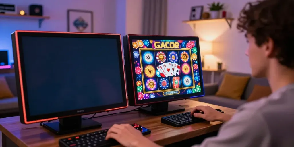 Playing slot gacor Thailand games on a digital device in a cozy gaming setup.