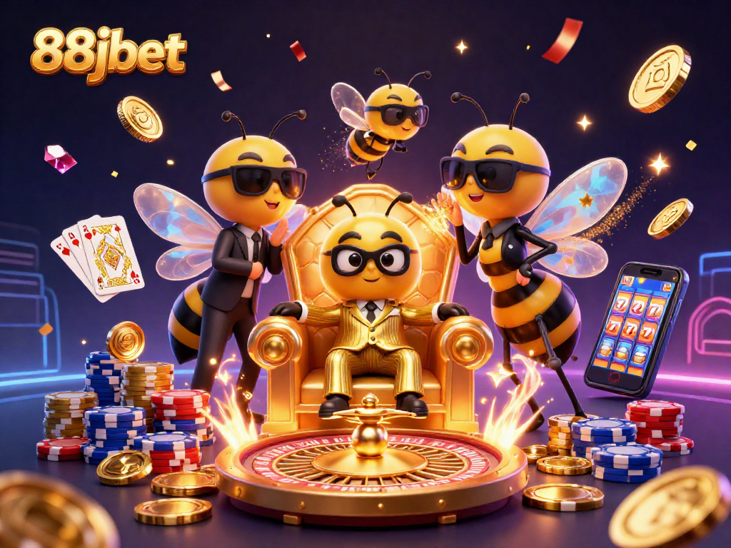 Experience thrilling wins at 88jbet with an animated casino scene showcasing excitement.