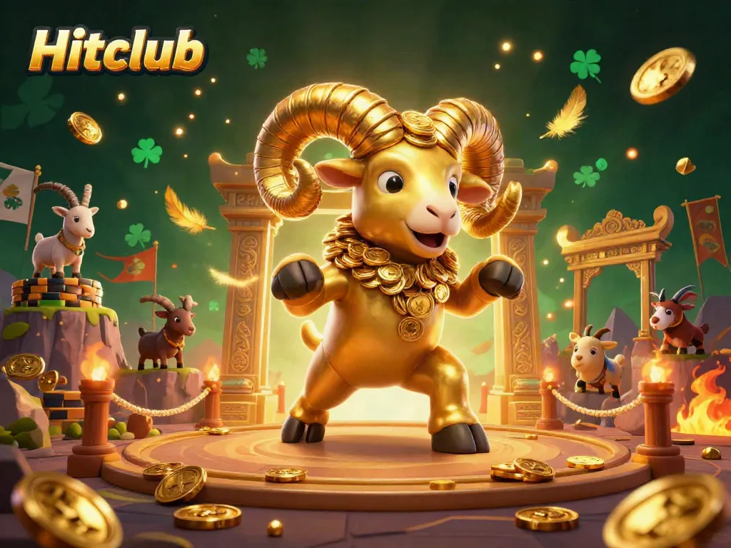 Engage in exhilarating casino action at Hitclub with golden ram amidst dynamic gaming elements.