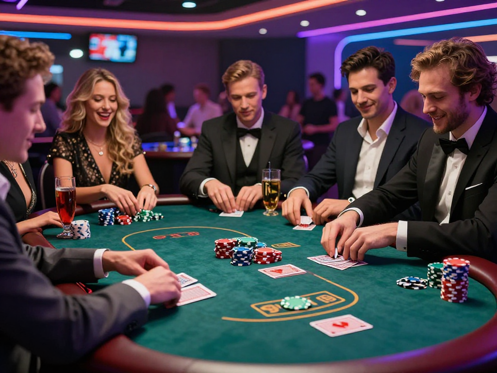 Gambaran suasana kasino bos88 dengan teman-teman bermain poker.